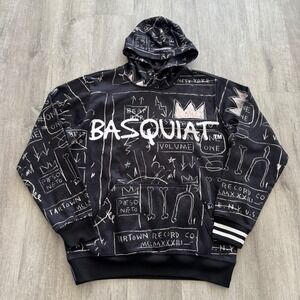 Members Only Jean-Michel Basquiat Hoodie Black White Graphic Print AOP Small